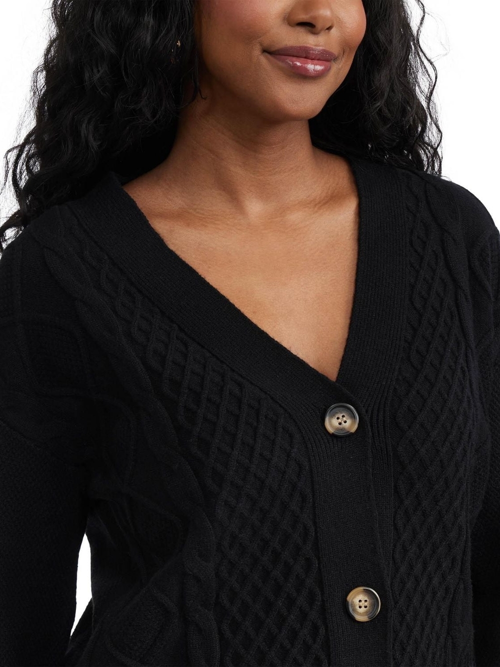 Ultra Soft Viscose Black Knit Carigan With Tortoiseshell Buttons